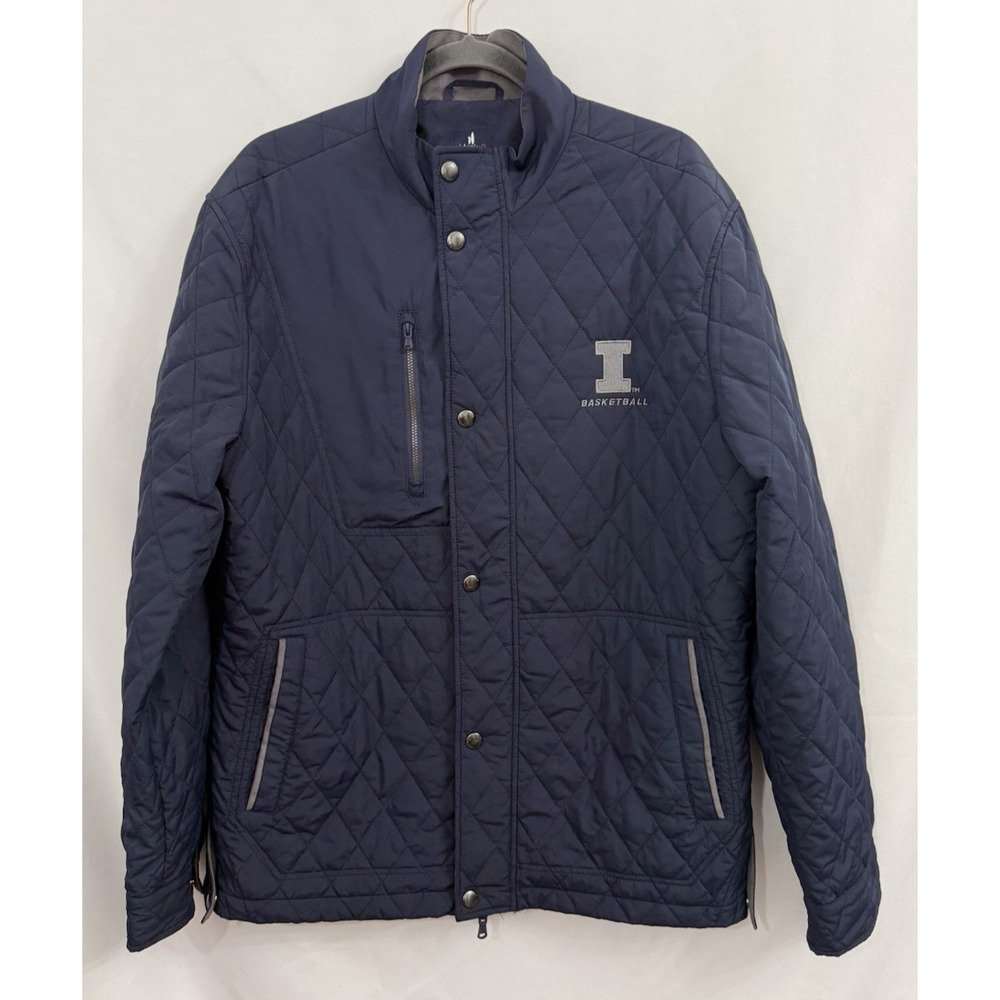 Johnnie-O Juno Quilted Snap Jacket Navy Men's Size L Embroidered Logo